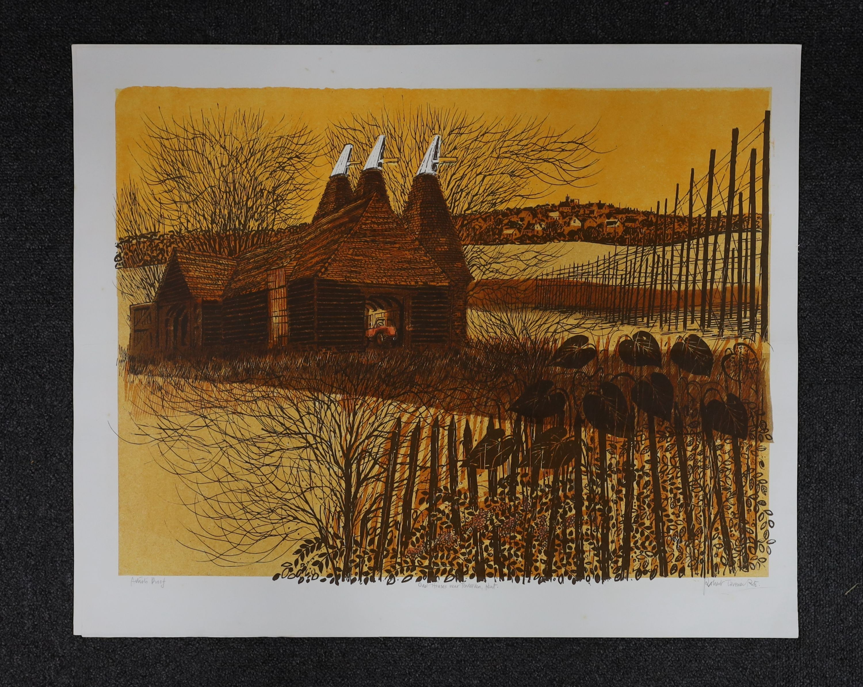 Robert Tavener (1920-2004), artist proof print, 'Oast houses near Tenterden, Kent', signed in pencil, 52 x 64cm, unframed